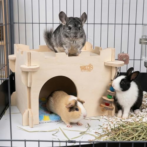 YKD Castle Chinchilla House, Small Animal Hideout for Chinchilla, Guinea Pig, Hedgehog, or Rat, Ventilated Wooden Guinea Pig Hut Habitat with Multiple Doors (Medium) - Image 2