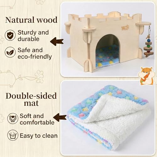 YKD Castle Chinchilla House, Small Animal Hideout for Chinchilla, Guinea Pig, Hedgehog, or Rat, Ventilated Wooden Guinea Pig Hut Habitat with Multiple Doors (Medium) - Image 4