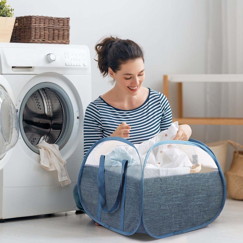 BATTOO Collapsible Laundry Baskets, Tear Proof Pop Up Laundry Hamper with Large Capacity, Sturdy Foldable Laundry Basket, Easy to Carry Laundry Hamper for Home, Laundry Room, Bedroom, Dorm, Travel 90L Blue - Image 2