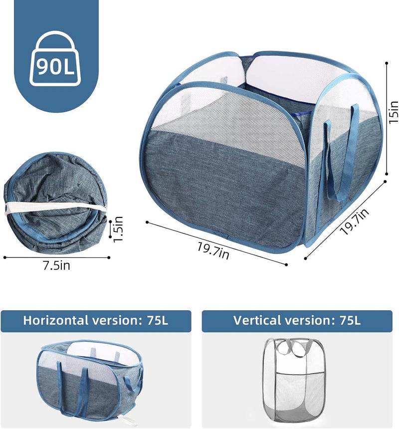 BATTOO Collapsible Laundry Baskets, Tear Proof Pop Up Laundry Hamper with Large Capacity, Sturdy Foldable Laundry Basket, Easy to Carry Laundry Hamper for Home, Laundry Room, Bedroom, Dorm, Travel 90L Blue - Image 4