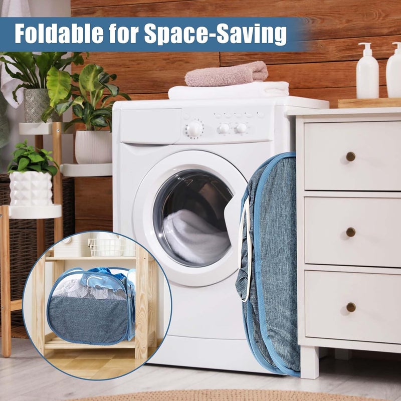 BATTOO Collapsible Laundry Baskets, Tear Proof Pop Up Laundry Hamper with Large Capacity, Sturdy Foldable Laundry Basket, Easy to Carry Laundry Hamper for Home, Laundry Room, Bedroom, Dorm, Travel 90L Blue - Image 3