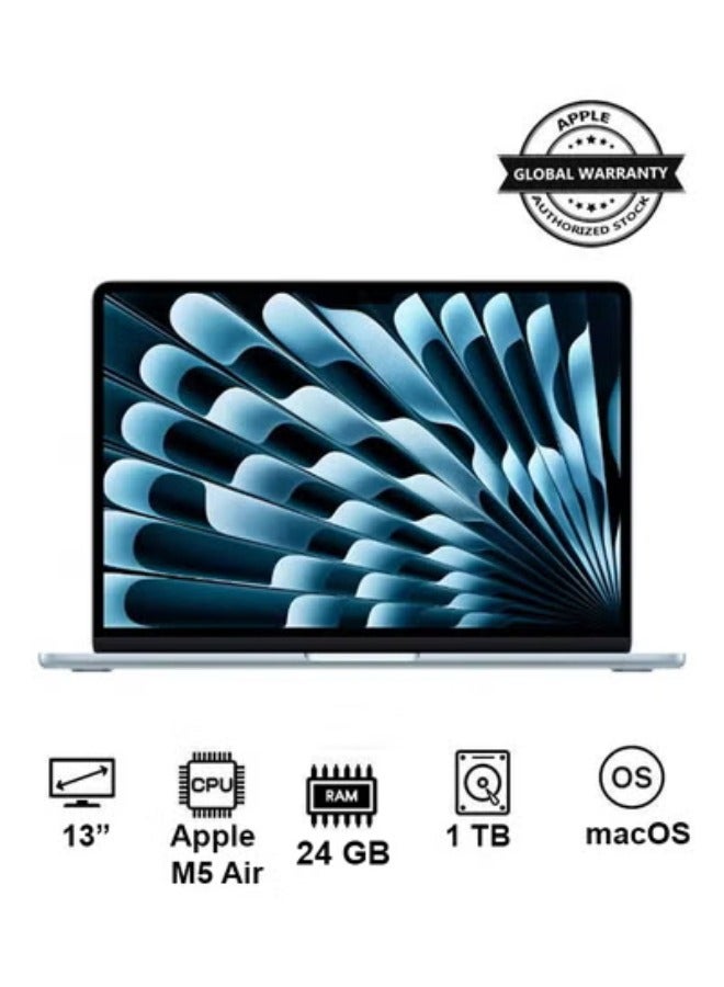 Apple New 2026 MacBook Air MDHK4 | 13 Inch Display | Apple M5 Air  | 10-Core CPU 10-Core GPU | 24GB RAM | 1TB SSD | macOS | English Keyboard | International Version | Sky Blue - Image 1