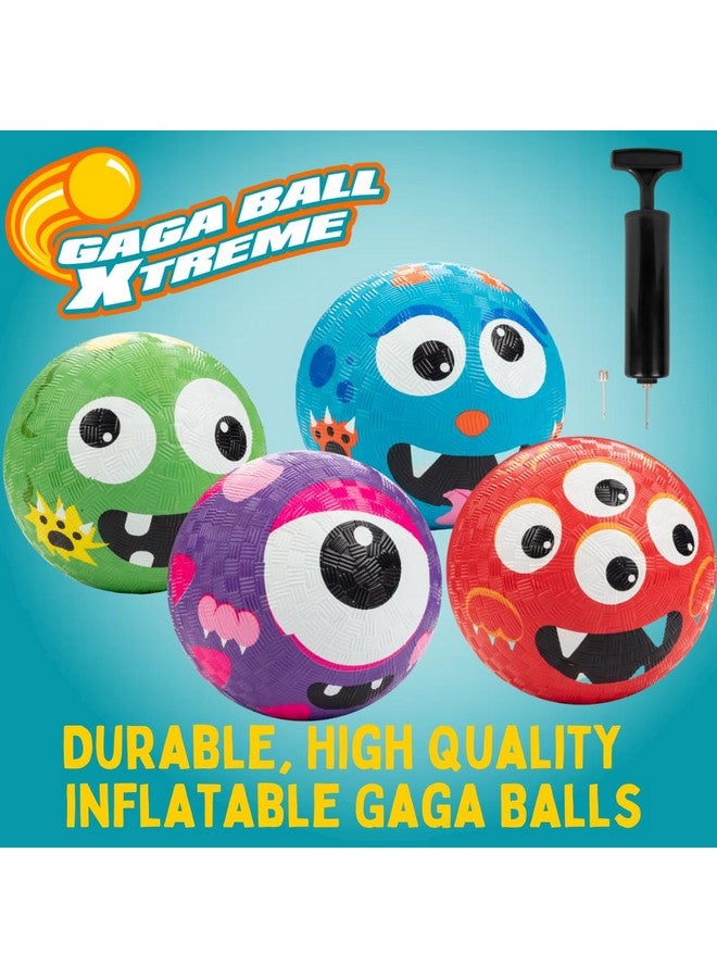 SCS Direct Gaga Ball 5 Inch Playground Balls with Air Pump (4 pk, Monsters)- Durable Rubber Balls Official Size for Dodgeball & Handball - Great for Outside Play, 4 Square & Game to Play at Kids Birthday Parties - Image 2