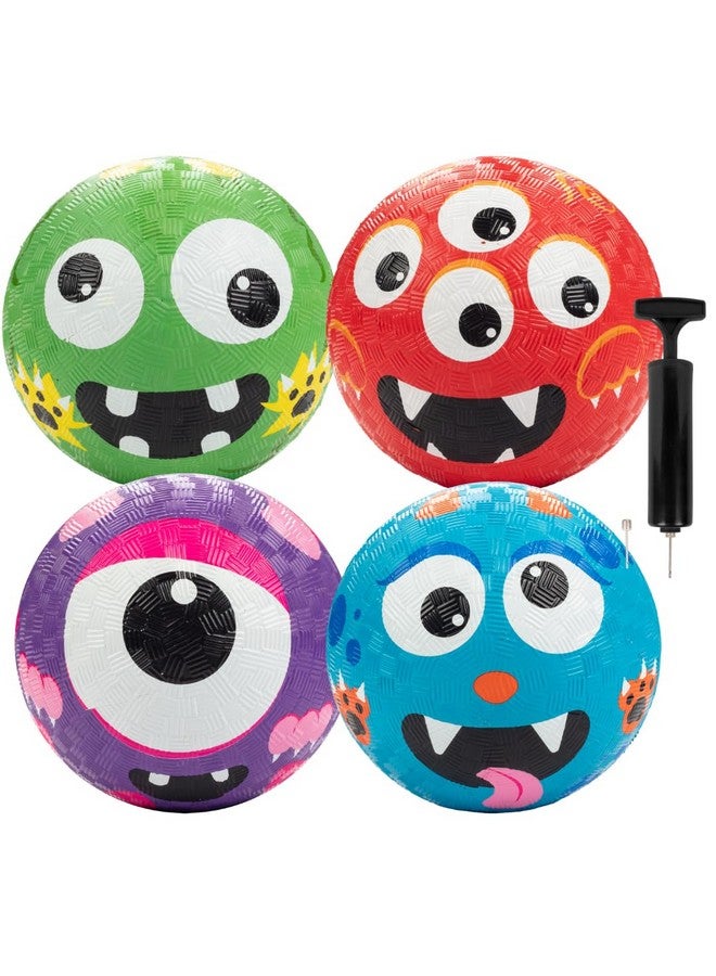 SCS Direct Gaga Ball 5 Inch Playground Balls with Air Pump (4 pk, Monsters)- Durable Rubber Balls Official Size for Dodgeball & Handball - Great for Outside Play, 4 Square & Game to Play at Kids Birthday Parties - Image 1