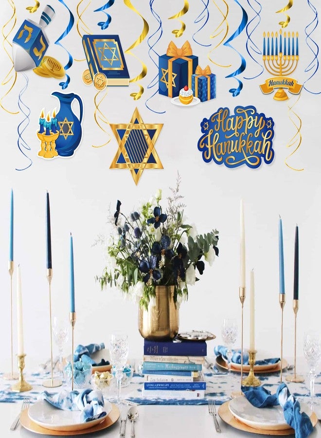WEEPA 36 Pcs Hanukkah Decorations Hanging Swirls Chanukah Ceiling Swirls Hanukkah Cutouts Foil Hanging Spiral Decorations for Chanukah Party - Image 5