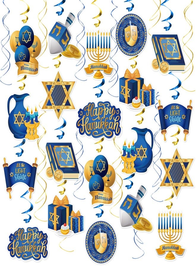 WEEPA 36 Pcs Hanukkah Decorations Hanging Swirls Chanukah Ceiling Swirls Hanukkah Cutouts Foil Hanging Spiral Decorations for Chanukah Party - Image 1