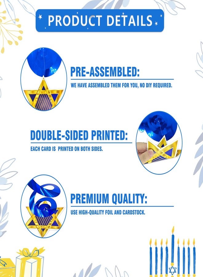 WEEPA 36 Pcs Hanukkah Decorations Hanging Swirls Chanukah Ceiling Swirls Hanukkah Cutouts Foil Hanging Spiral Decorations for Chanukah Party - Image 3