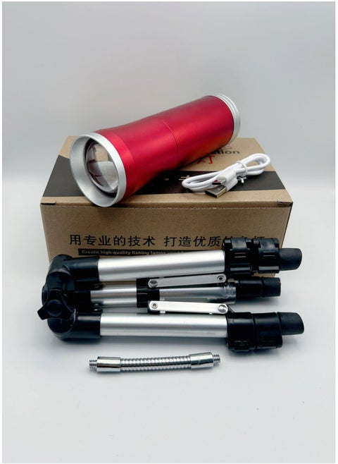 Beijing Vertex Strong Night Fishing Lamp High Power Type-c Charging Fishing Special Purple Scorpion Lamp Strong Light Flashlight-Color:15-watt Four-light Source Standard Hose Tripod Bracket: More Than 8 Hours Of Battery Life