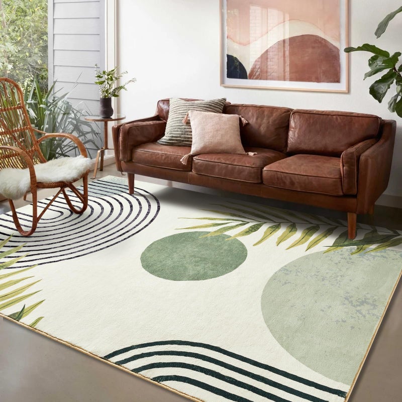 RoomTalks Mid Century Modern Washable Rug, Green Boho Cute Aesthetic 4x6 Area Rugs for Bedroom Dining Living Room Kitchen, Abstract Tropical Leaves Non Slip Thin Indoor Entryway Rug Throw Carpet - Image 2