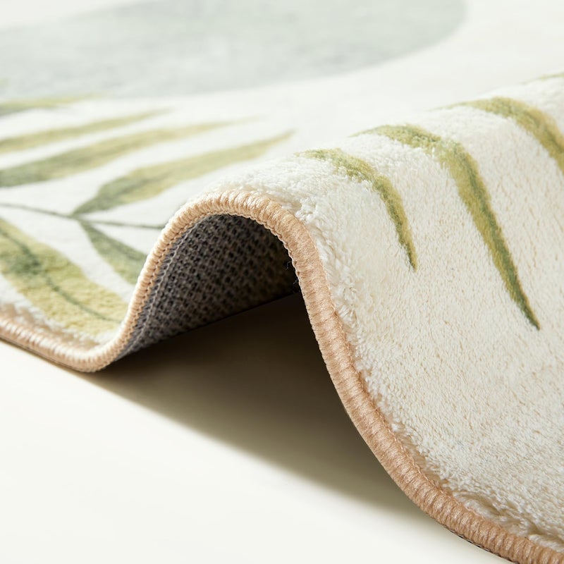RoomTalks Mid Century Modern Washable Rug, Green Boho Cute Aesthetic 4x6 Area Rugs for Bedroom Dining Living Room Kitchen, Abstract Tropical Leaves Non Slip Thin Indoor Entryway Rug Throw Carpet - Image 5