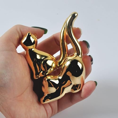 Street27 Home Decor Cat Statues, Modern Style Ceramic Golden Cat Figurine Statues for Home Decor Accents Living Room Office Table Bookshelf Desk Bedroom (2pcs Cute Cat) - Image 3
