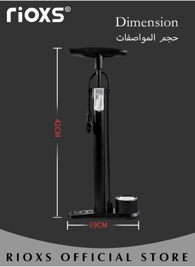 RIOXS Bike Floor Pump With Gauge,Universal High-pressure Inflatable Tube Pump,Bicycle Tire Pump With 15 Pcs Adapter Nozzle Accessories,Inflator For MTB BMX Tires, Balls, Balloons, Inflatables,Cycling Pumps For Indoor Outdoor Use  - Image 5