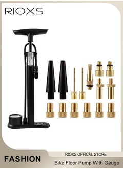 RIOXS Bike Floor Pump With Gauge,Universal High-pressure Inflatable Tube Pump,Bicycle Tire Pump With 15 Pcs Adapter Nozzle Accessories,Inflator For MTB BMX Tires, Balls, Balloons, Inflatables,Cycling Pumps For Indoor Outdoor Use  - Image 1