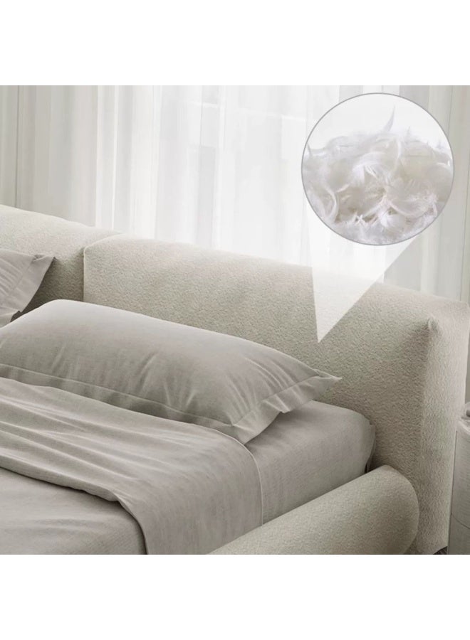 الزخارف للمفروشات سرير آفي عصري مبطن – مقاس كينج 180×200 سم، قماش بوكليه ناعم مع لوح رأس مبطن، تصميم منخفض فاخر لغرفة النوم، طابع معاصر بسيط – لون كريمي بيج - Image 4
