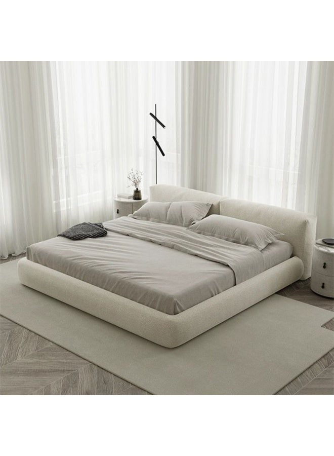 الزخارف للمفروشات سرير آفي عصري مبطن – مقاس كينج 180×200 سم، قماش بوكليه ناعم مع لوح رأس مبطن، تصميم منخفض فاخر لغرفة النوم، طابع معاصر بسيط – لون كريمي بيج - Image 1