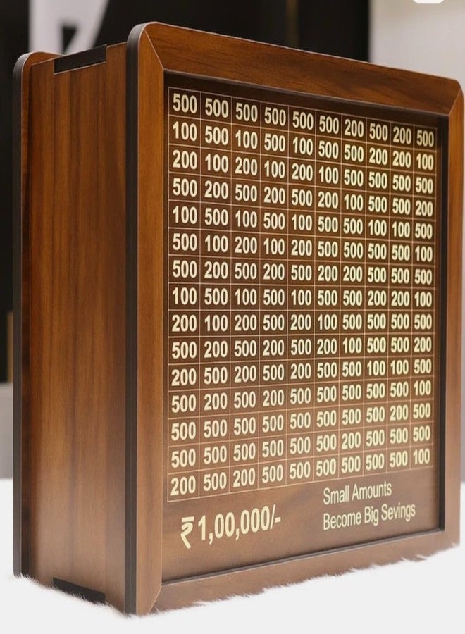 DEILYVERY Wooden Money Bank with Lock 1 Lakh Saving Box with Numbers | Undiyal Hundi Pig (Money Bank New (Brown) - Image 1