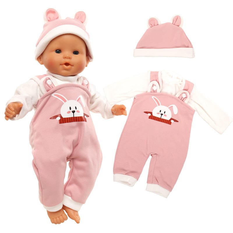 ENOCHT Baby Doll Clothes Pink Rabbit Top Jumpsuit with Cap Handmade Rompers Outfits for 14 to 16 Inch Doll Clothing Set NO Doll - Image 3