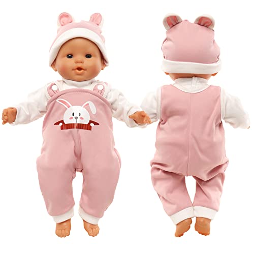 ENOCHT Baby Doll Clothes Pink Rabbit Top Jumpsuit with Cap Handmade Rompers Outfits for 14 to 16 Inch Doll Clothing Set NO Doll - Image 5