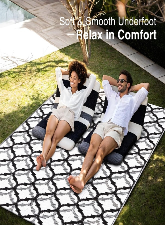 OLANLY Reversible Outdoor Rug 5x8 ft Clearance, Waterproof Outdoor Plastic Straw Rug with Interlacing Pattern, RV Mat for Patio, Camping, Balcony, Deck, Backyard, Black & White - Image 5