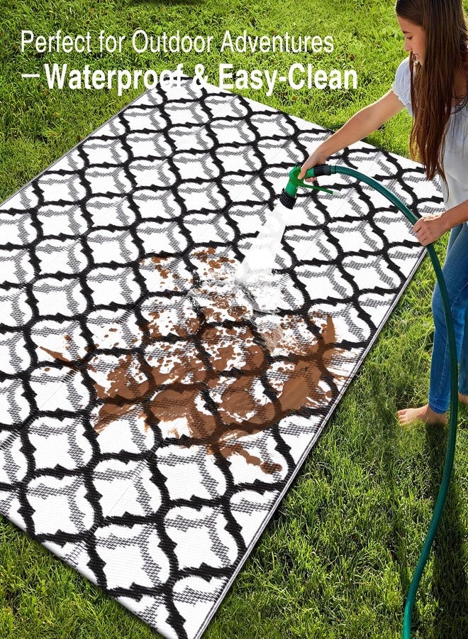 OLANLY Reversible Outdoor Rug 5x8 ft Clearance, Waterproof Outdoor Plastic Straw Rug with Interlacing Pattern, RV Mat for Patio, Camping, Balcony, Deck, Backyard, Black & White - Image 3
