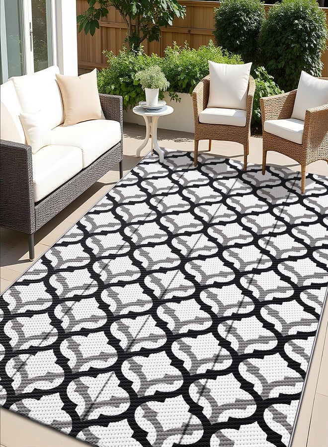 OLANLY Reversible Outdoor Rug 5x8 ft Clearance, Waterproof Outdoor Plastic Straw Rug with Interlacing Pattern, RV Mat for Patio, Camping, Balcony, Deck, Backyard, Black & White - Image 1
