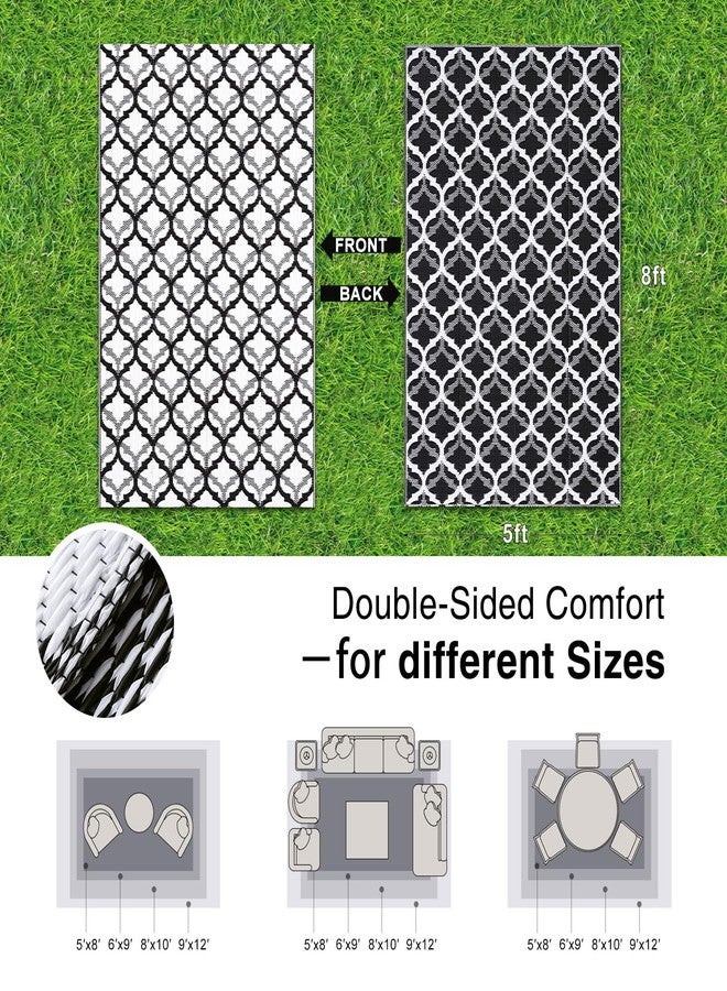 OLANLY Reversible Outdoor Rug 5x8 ft Clearance, Waterproof Outdoor Plastic Straw Rug with Interlacing Pattern, RV Mat for Patio, Camping, Balcony, Deck, Backyard, Black & White - Image 2