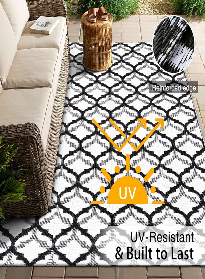 OLANLY Reversible Outdoor Rug 5x8 ft Clearance, Waterproof Outdoor Plastic Straw Rug with Interlacing Pattern, RV Mat for Patio, Camping, Balcony, Deck, Backyard, Black & White - Image 4