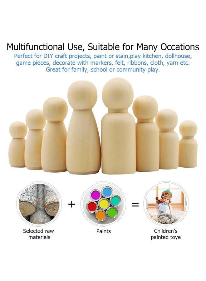 Abnaok 50 Pack Unfinished Wooden Peg Dolls, Peg People, Doll Bodies, Wooden Figures, Decorative Peg Doll People for Kids DIY Art Craft, Painting, Peg Game, Home Party Decor, Assorted Shapes and Sizes - Image 4