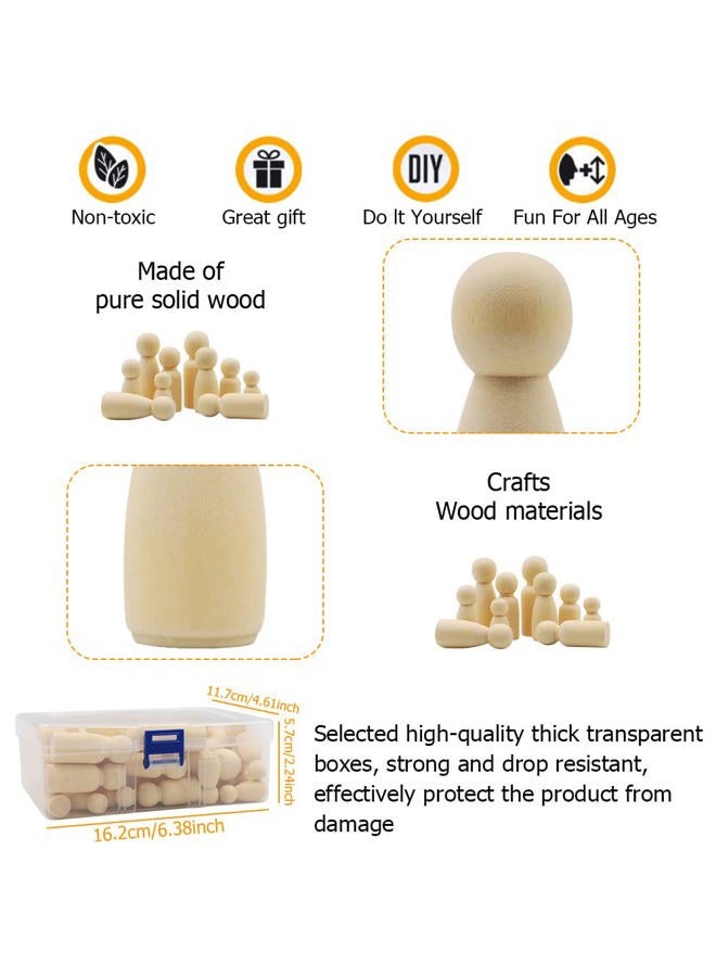Abnaok 50 Pack Unfinished Wooden Peg Dolls, Peg People, Doll Bodies, Wooden Figures, Decorative Peg Doll People for Kids DIY Art Craft, Painting, Peg Game, Home Party Decor, Assorted Shapes and Sizes - Image 3