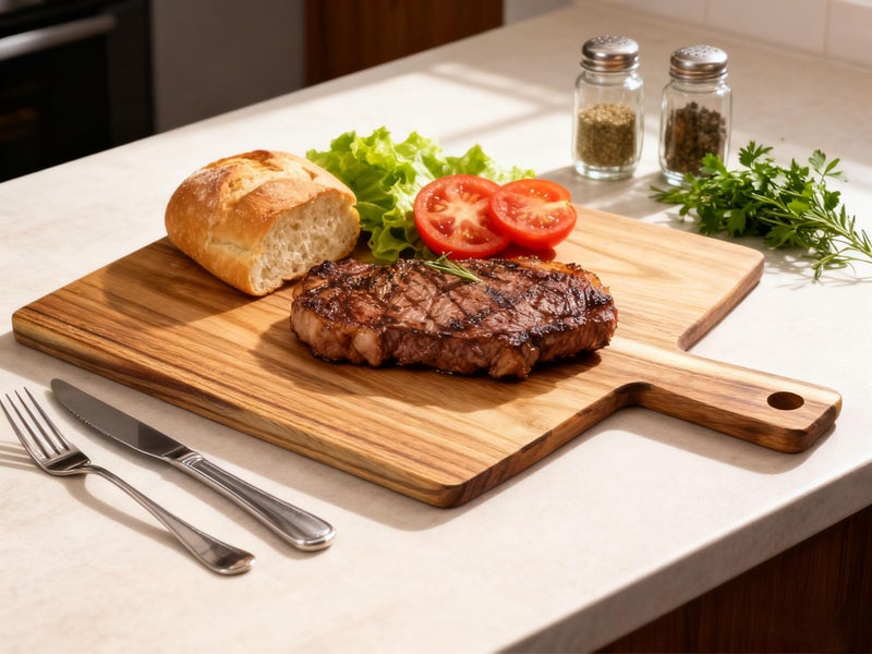 Zeqi 2 Pack Large Acacia Wood Cutting Board with Handle 17''X13'', Charcuterie Board, Serving Board, Chopping Board for Meat, Cheese, Bread, Vegetables & Fruits (Round & Square) - Image 3
