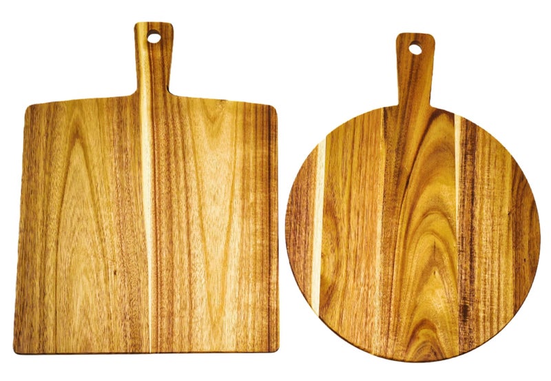 Zeqi 2 Pack Large Acacia Wood Cutting Board with Handle 17''X13'', Charcuterie Board, Serving Board, Chopping Board for Meat, Cheese, Bread, Vegetables & Fruits (Round & Square) - Image 4