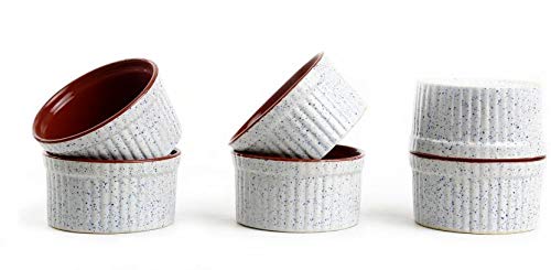 Caffeine Ceramic Handmade White & Brown Ramekins Bowl (Set of 6) - Image 1