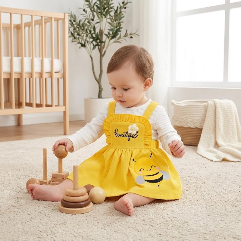 Baby Girl Bee Outfit Yellow Corduroy Suspender Skirt Ribbed Top Set Long Sleeve Spring Infant Clothes Gift - Image 5