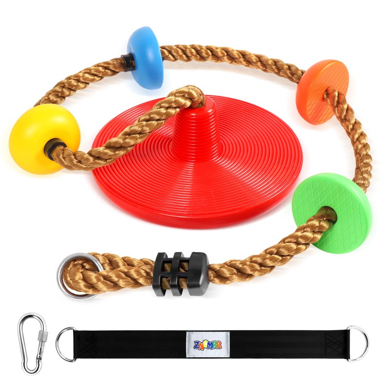 ZNCMRR Climbing Rope Tree Swing with Platforms and Disc Swing Seat Set Outdoor Playground Accessories for Kids Including Hanging Strap & Carabiner Rope Swings for Tree Outdoor Swing Set Accessories - Image 1