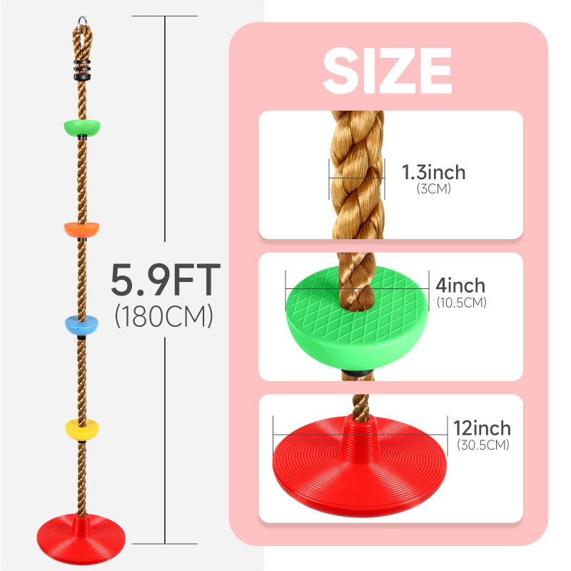 ZNCMRR Climbing Rope Tree Swing with Platforms and Disc Swing Seat Set Outdoor Playground Accessories for Kids Including Hanging Strap & Carabiner Rope Swings for Tree Outdoor Swing Set Accessories - Image 2