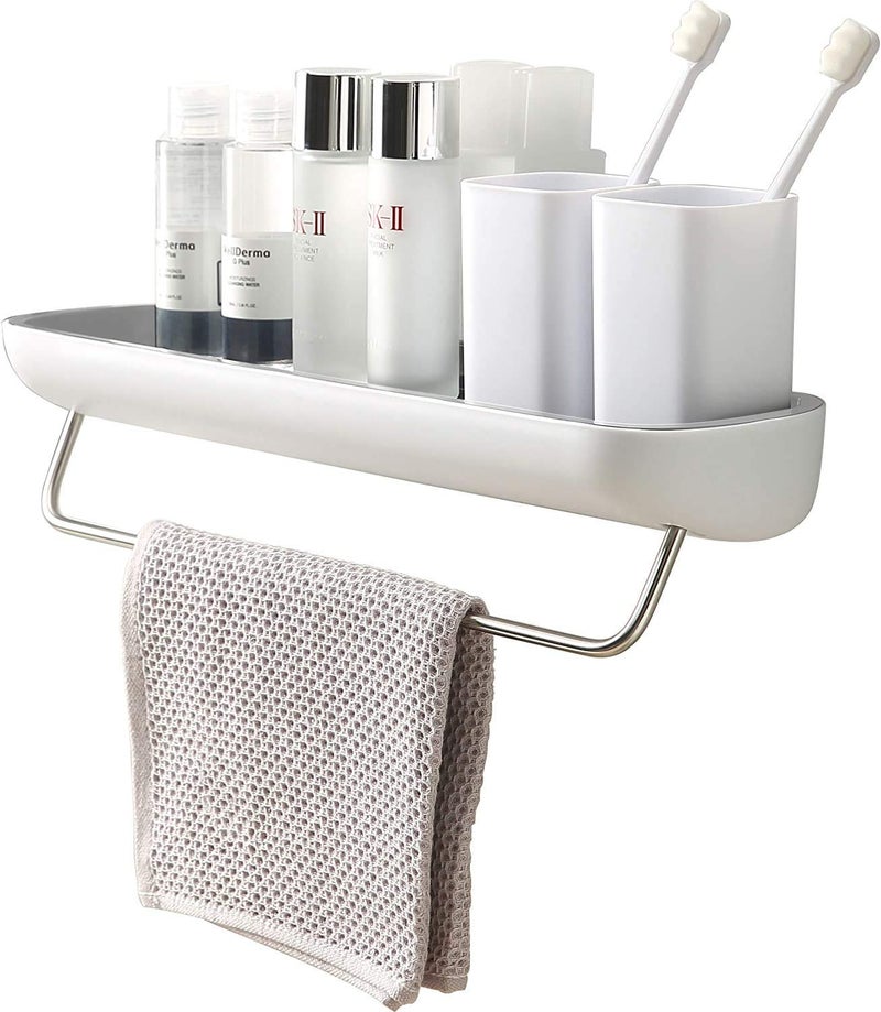 ZURATO Plastic Self Adhesive Kitchen and Bathroom Shelves with Hook Wall Mounted Organizer Shampoo, Cosmetic, Coat Hook (Shelves with Towel Bar) - Image 1