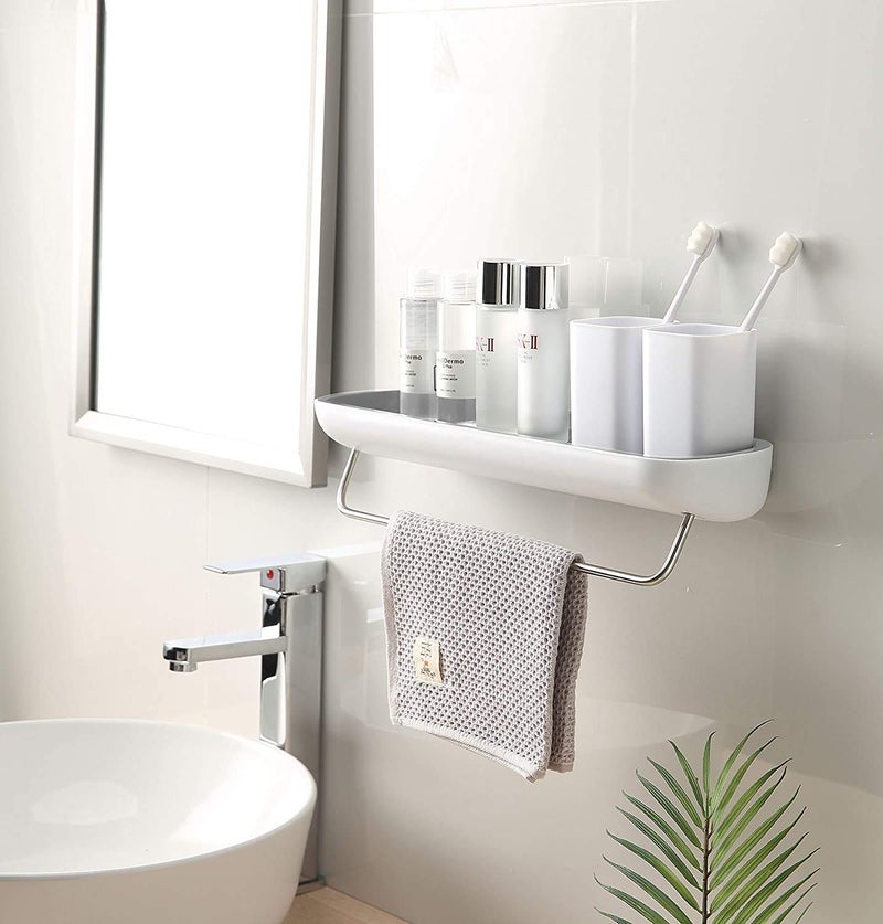 ZURATO Plastic Self Adhesive Kitchen and Bathroom Shelves with Hook Wall Mounted Organizer Shampoo, Cosmetic, Coat Hook (Shelves with Towel Bar) - Image 2