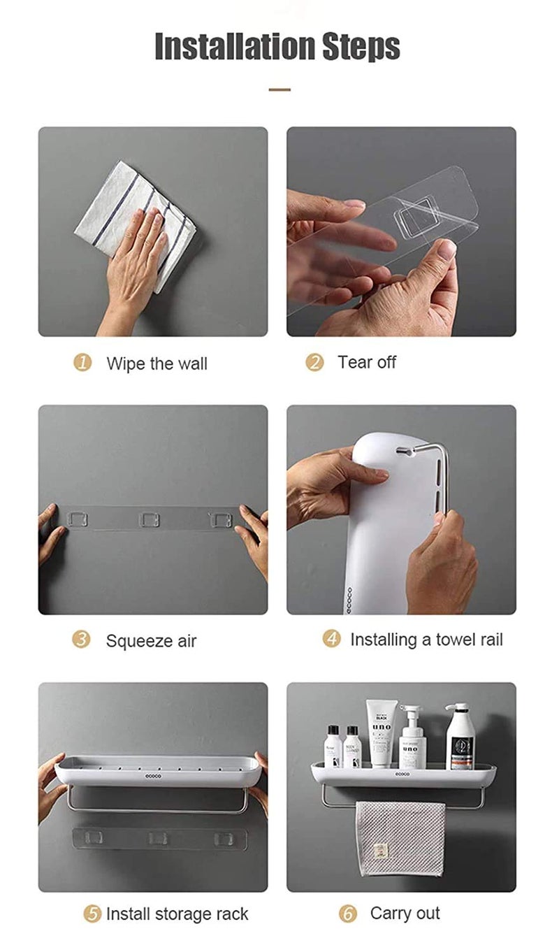 ZURATO Plastic Self Adhesive Kitchen and Bathroom Shelves with Hook Wall Mounted Organizer Shampoo, Cosmetic, Coat Hook (Shelves with Towel Bar) - Image 4