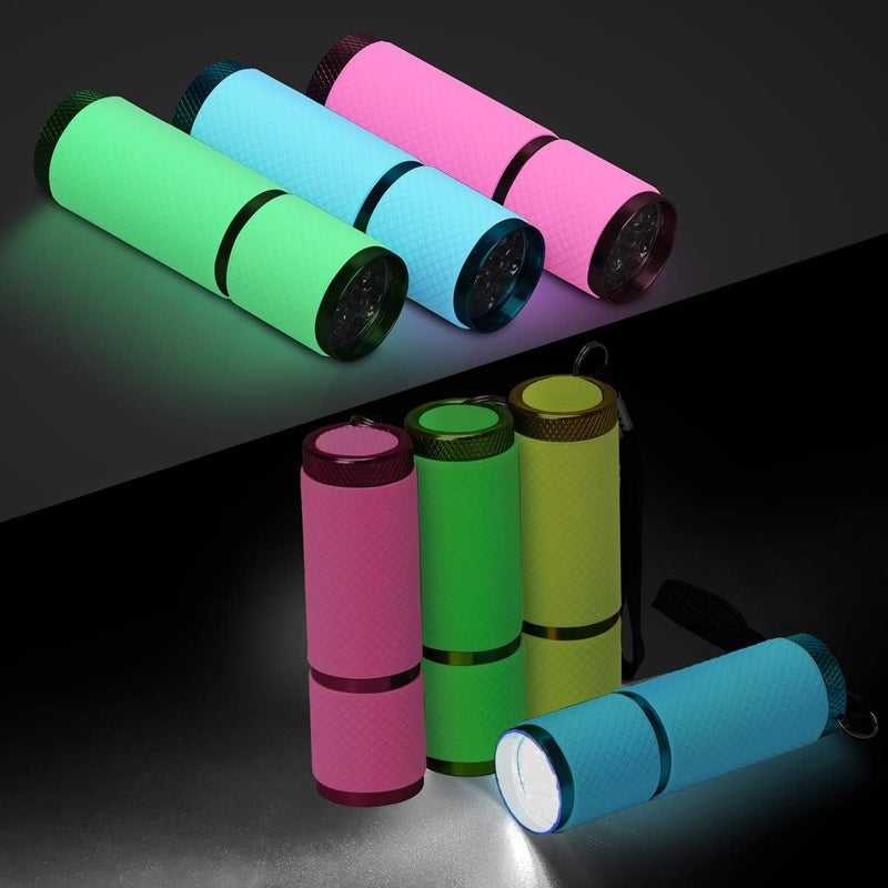 AHIER 9 LED Glow in Dark Flashlights, 4 Pack Rubber Coated Small Flashlights with Straps, Portable Handy Lights for Camping, Hiking, Indoor, Assorted Colors - Image 3