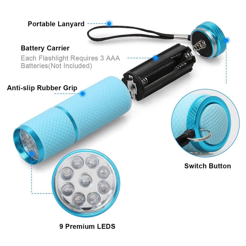 AHIER 9 LED Glow in Dark Flashlights, 4 Pack Rubber Coated Small Flashlights with Straps, Portable Handy Lights for Camping, Hiking, Indoor, Assorted Colors - Image 2