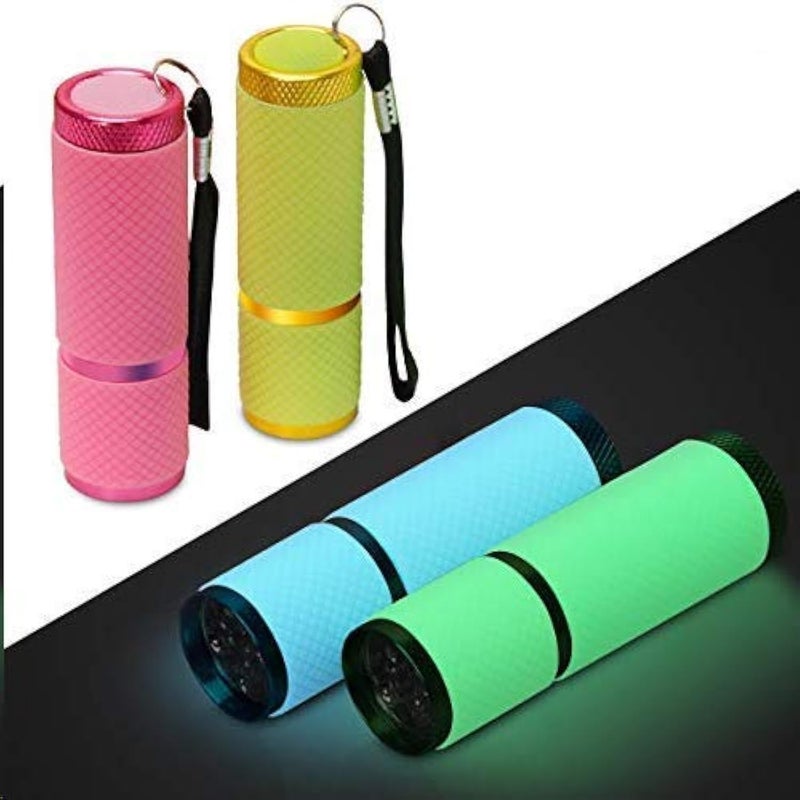 AHIER 9 LED Glow in Dark Flashlights, 4 Pack Rubber Coated Small Flashlights with Straps, Portable Handy Lights for Camping, Hiking, Indoor, Assorted Colors - Image 1