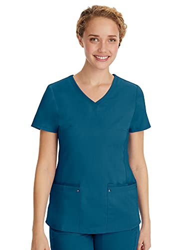 Healing Hands Women's Scrub Top V-Neck with 2 Pockets, 2-Way Stretch, and Yoga Knit Side Panels for Slim Fit - 2245, XL, Caribbean - Image 1