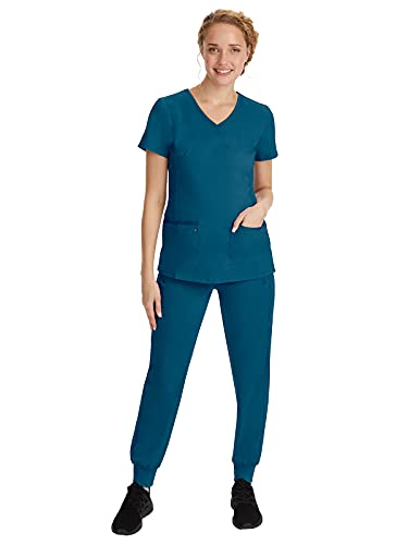 Healing Hands Women's Scrub Top V-Neck with 2 Pockets, 2-Way Stretch, and Yoga Knit Side Panels for Slim Fit - 2245, XL, Caribbean - Image 3