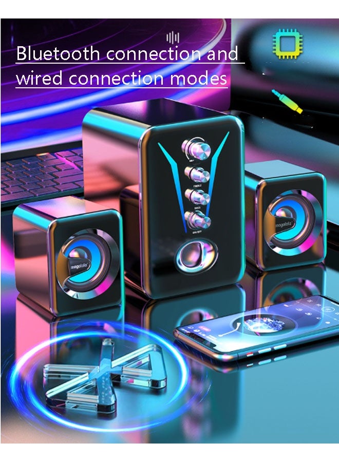 نيوترل مضخم صوت بلوتوث منزلي، نظام مكبرات صوت للكمبيوتر، صوت عالي الجودة مع حجم صوت قوي، إضاءة محيطة مبهرة. يتميز بوجود وضعي اتصال بلوتوث وسلكي، وهو مثالي للألعاب والسينما المنزلية والتجمعات المسائية والمزيد (أسود). - Image 5