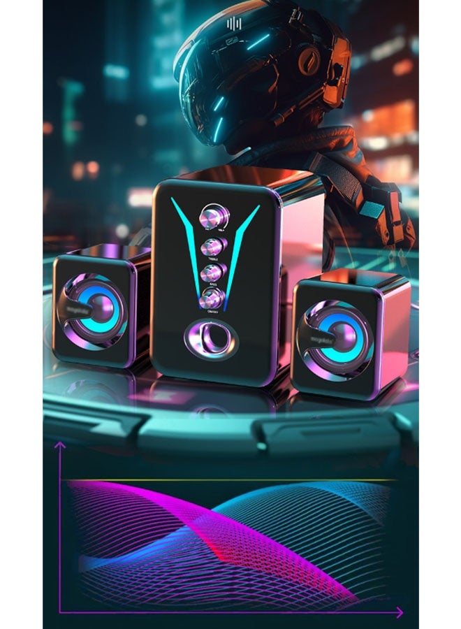 نيوترل مضخم صوت بلوتوث منزلي، نظام مكبرات صوت للكمبيوتر، صوت عالي الجودة مع حجم صوت قوي، إضاءة محيطة مبهرة. يتميز بوجود وضعي اتصال بلوتوث وسلكي، وهو مثالي للألعاب والسينما المنزلية والتجمعات المسائية والمزيد (أسود). - Image 2