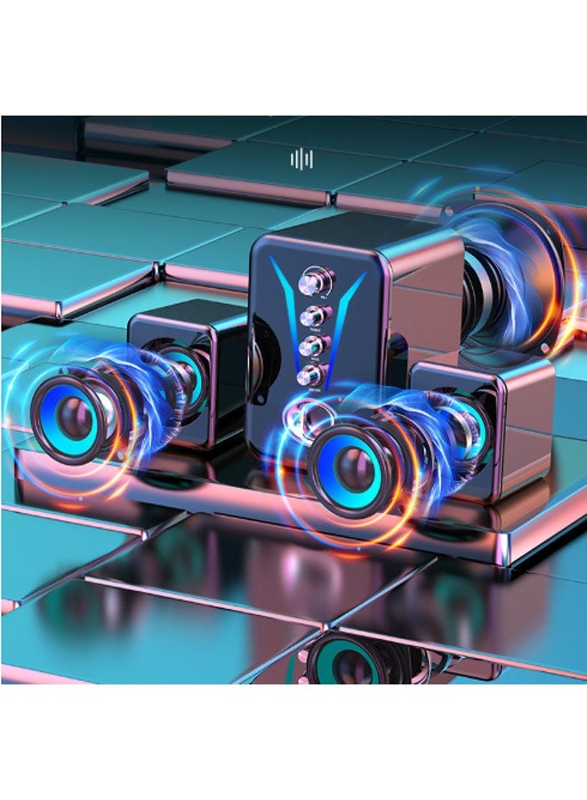 نيوترل مضخم صوت بلوتوث منزلي، نظام مكبرات صوت للكمبيوتر، صوت عالي الجودة مع حجم صوت قوي، إضاءة محيطة مبهرة. يتميز بوجود وضعي اتصال بلوتوث وسلكي، وهو مثالي للألعاب والسينما المنزلية والتجمعات المسائية والمزيد (أسود). - Image 3