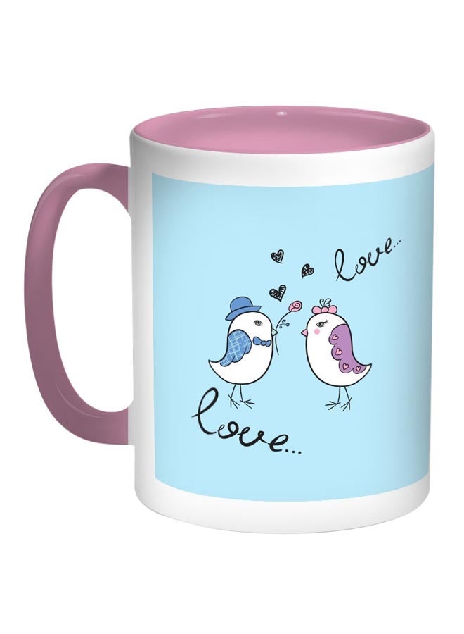 Love Birds Printed Coffee Mug Blue/White/Pink 11ounce