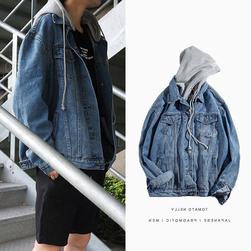 Mens Denim Jacket Casual Hooded American Workwear 109 [hooded] light blue