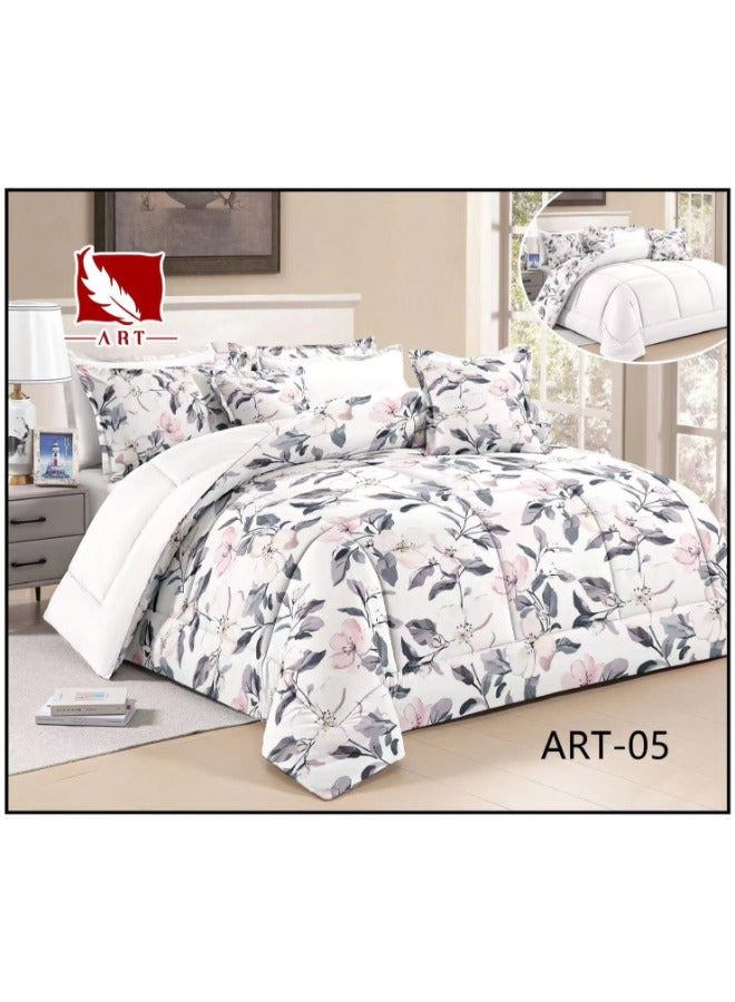 ART 7-Piece Double Bedspread Set – Practical Floral Design with Bright Colors – Size 220×240 cm