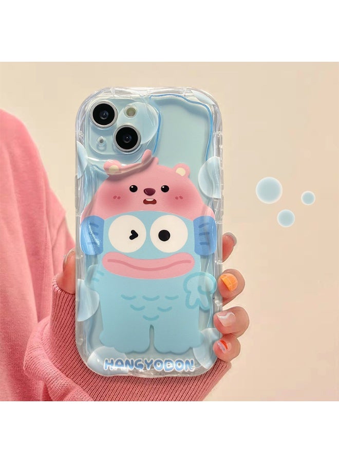 Apple iPhone 15 phone case, featuring an ugly fish making a peace sign, a fun and shockproof soft phone case. - Image 3